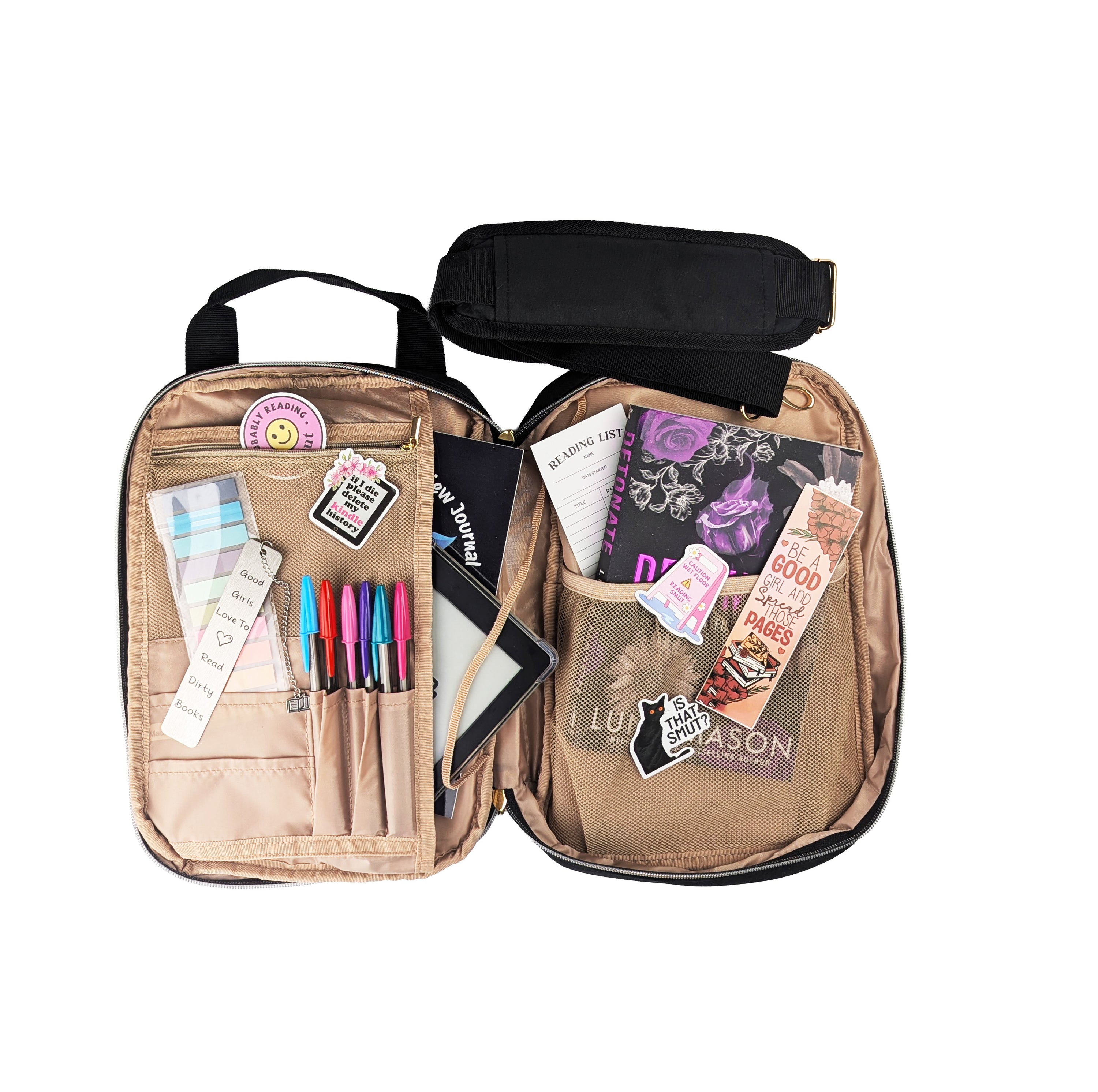 Smutty Bible Book Cover — Quilted Black with Shoulder Strap