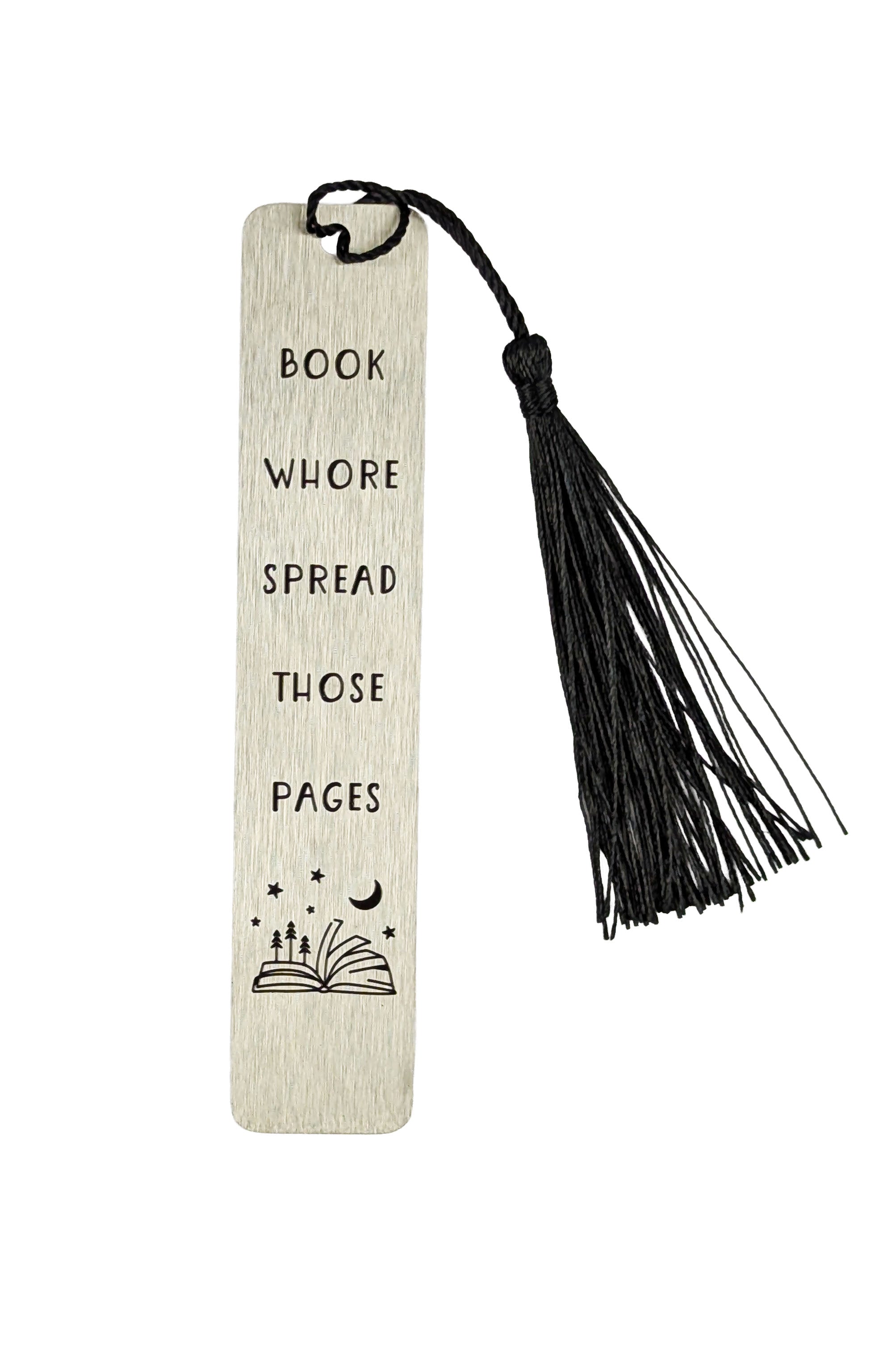 “Book Whore – Spread Those Pages” Bookmark (black tassel)