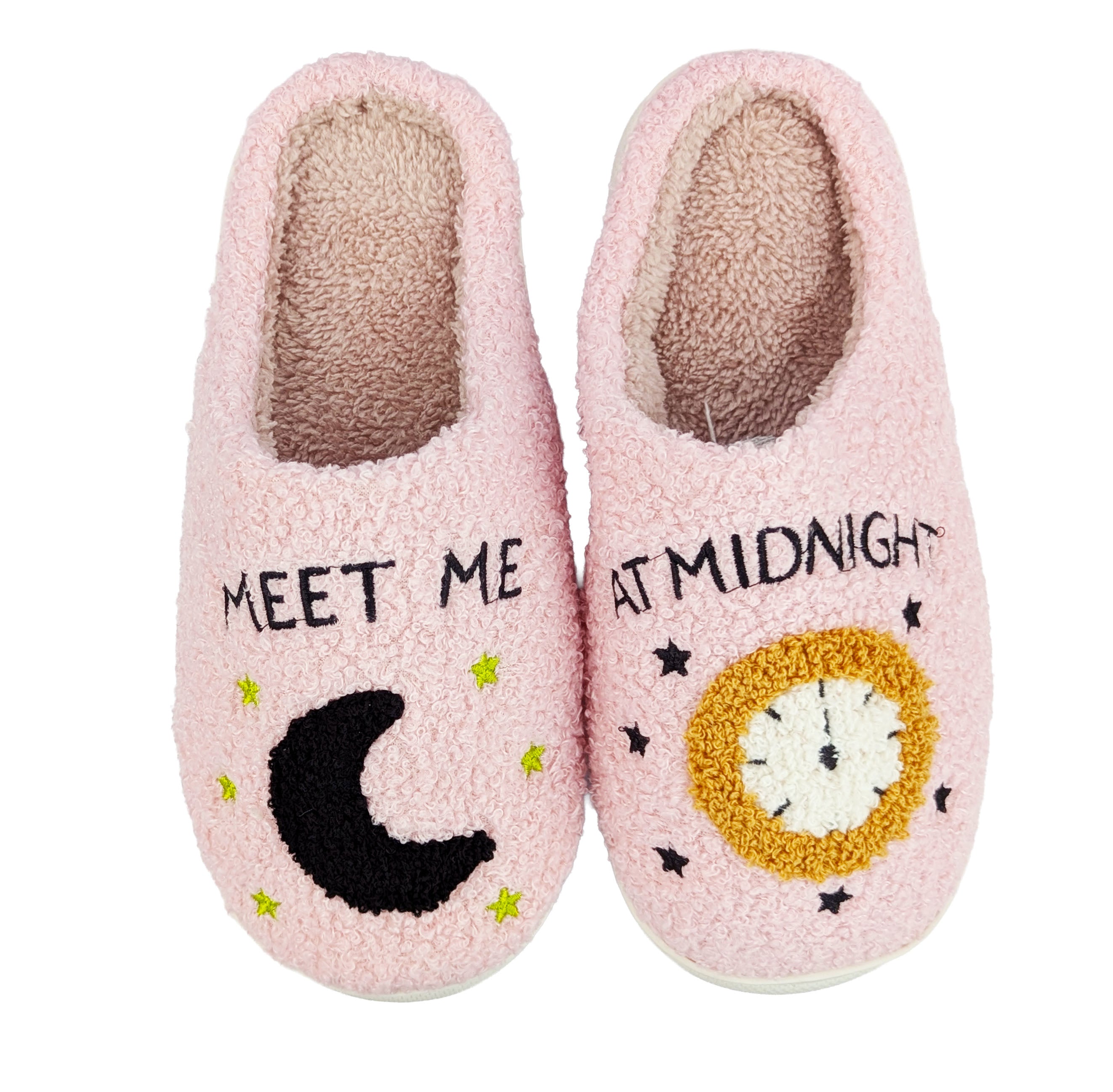 Meet Me at Midnight pink slippers